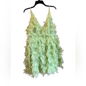 ASOS EDITION textured mesh cami mini dress with full skirt in apple green